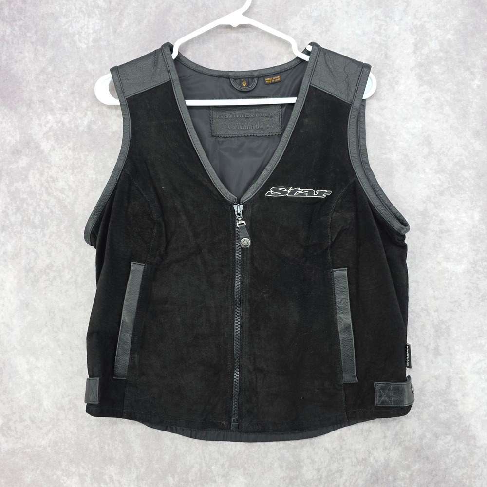 Yamaha Star Motorcycles Women Black Suede Leather Biker Vest Size L Zip Up